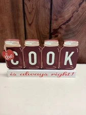 Cook Is Always Right Mason Jar Wood Rustic Farmhouse Table Countertop Decor Sign