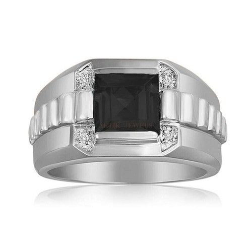 Natural Negro Onix Piedra preciosa con 14K Blanco Anillo Plata Chapado En Oro - Imagen 10 de 13