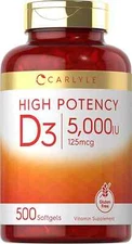 Vitamin D3 5000IU | 500 Softgels | Value Size, Non-GMO, Gluten Free | by Carlyle