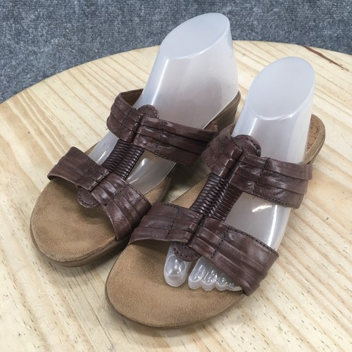 Sandalias Bare Traps para mujer 7 M Justee Slide cuero marrón punta abierta informales cómodas - Imagen 3 de 16