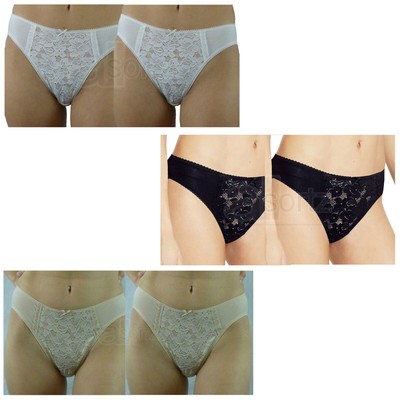 Ex M S 2er-Pack Damen Slips Spitze vorne Baumwolle reichhaltig Hochhaus & Bein Slips Größe