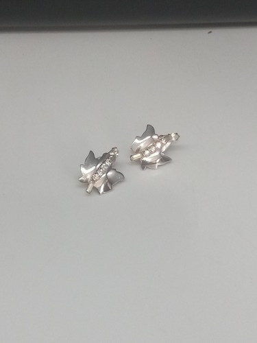 SIGNED STERLING Silver Tone Clear Crystals Leaf Design Brooch Earrings - Picture 9 of 11