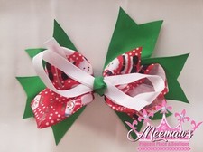   BIG Boutique Style Red, Green, White Triple Stacked Christmas Holiday Hair Bow  