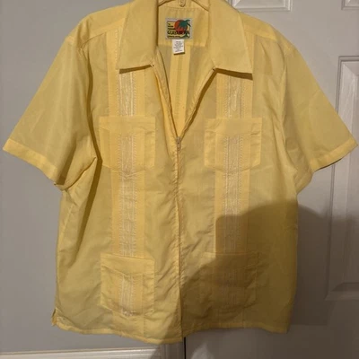 Guayabera By Haband Mens 80s Miami Cuban Short Sleeve Salmon Embroidery Zip-Up - Image 1 of 3