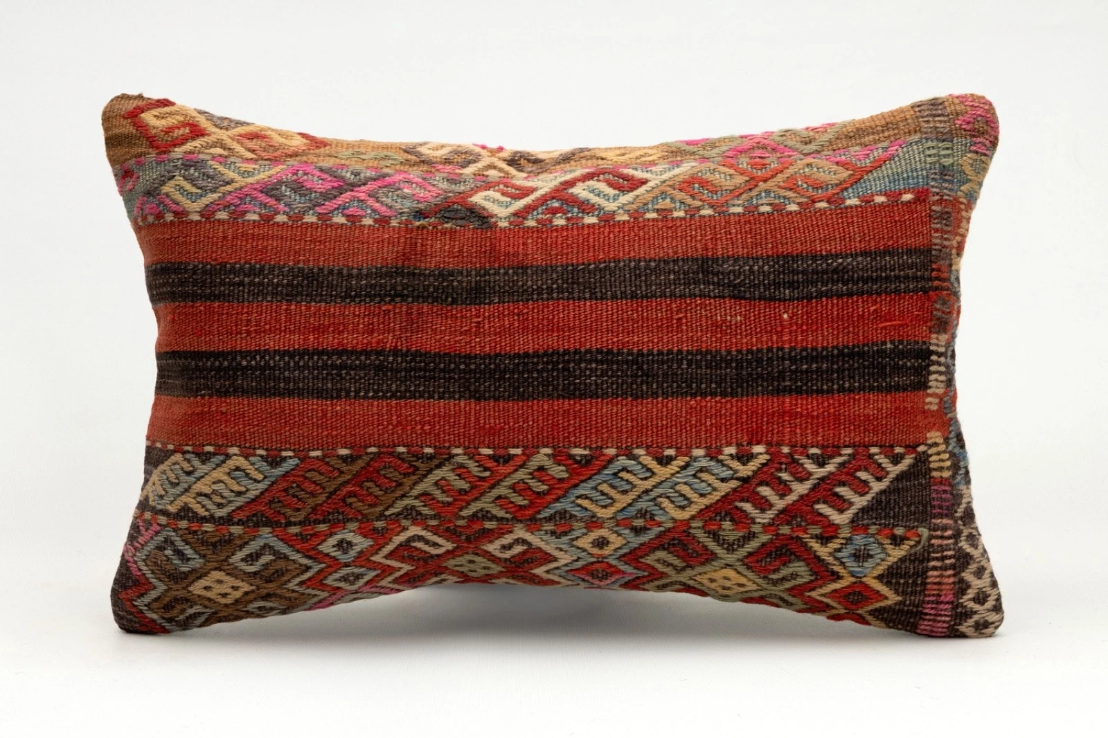 Decorative Pillow Cover, 12x20 in, Turkish Kilim Cushion, Boho Sofa Throw Pillow
