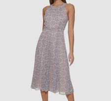Tommy Hilfiger Women's Pink Printed Halter Sleeveless A-Line Dress Size 2