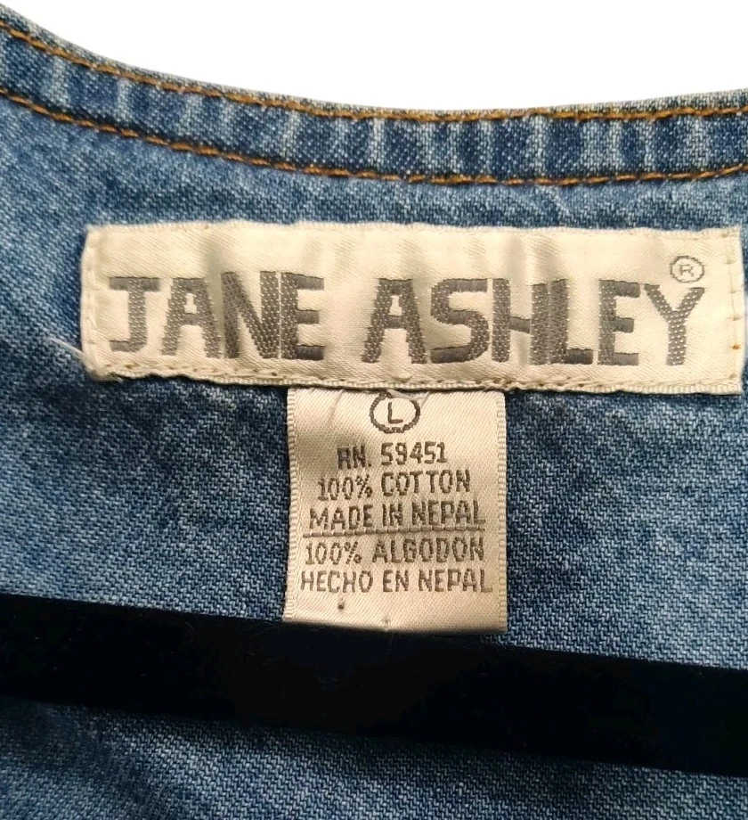 Vestido de mezclilla Jane Ashley vintage años 90 para mujer talla grande floral bordado con botones Foto 3 de 4