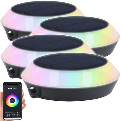 Lunartec 4er-Set Solar-Outdoor-Leuchte, RGB-CCT-LEDs, PIR, Bluetooth, App, 90lm