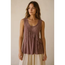 Fairycore Romantic Boho Tank Festival Cottage Sheer Floral Etheral Lavender M