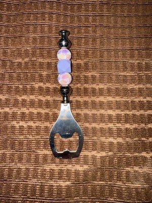 Custom Made W Beads Bottle Opener    Pink And Purple Silicone Beads