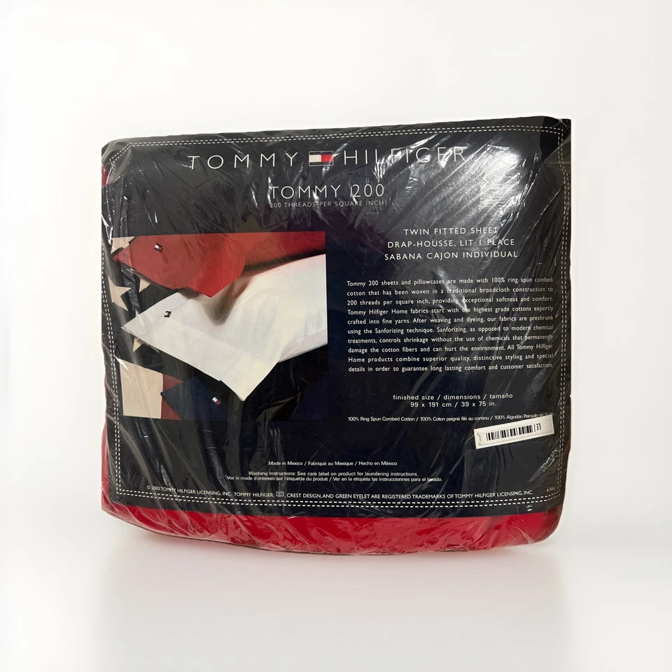 Tommy Hilfiger Tommy 200 Sábana Ajustable Doble 100% Algodón Hilado en Anillo NUEVO Rojo Foto 4 de 4
