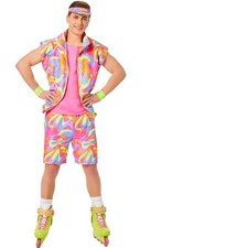 Barbie Skating Ken Halloween Costume 34/36 Neon Shirt, Shorts, Visor 5 Pc Mens