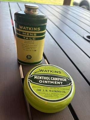 Vintage J.R. Watkins Menthol Camphor Ointment Green Can & Men s Talc Tins