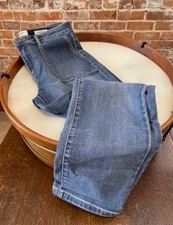 LOGO Lori Goldstein Dark Wash Crosshatch Straight Ankle Jeans w/Pockets New