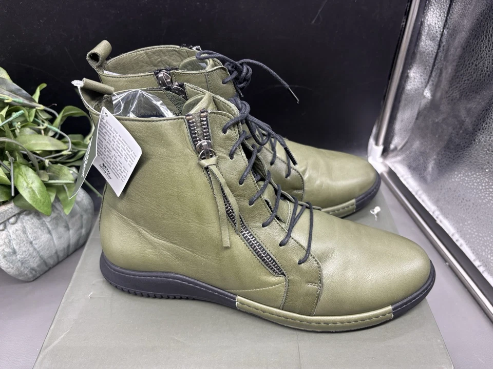 Spring Step Women’s Yaple, Olive Green Leather Zip Booties, Size 9 1/2-10/EU 41 - Image 2 of 4