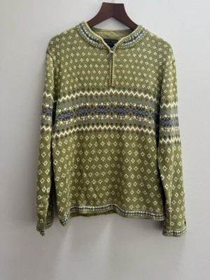 Nomadic Traders Fair Isle Pullover Damen L grün nordic Zip Neck Boho Festival