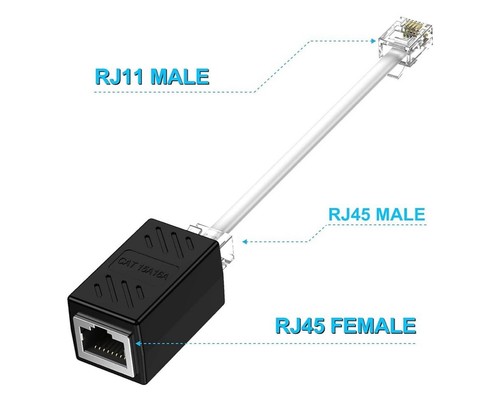 Adapter gniazda telefonicznego na kabel Ethernet, gniazdo RJ45 8P8C na RJ11 6P4C - Zdjęcie 3 z 3