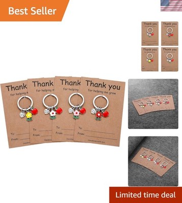 Charming 4Pcs Teacher Keychain Set - Heart Charm & Red Apple Gift for Teachers