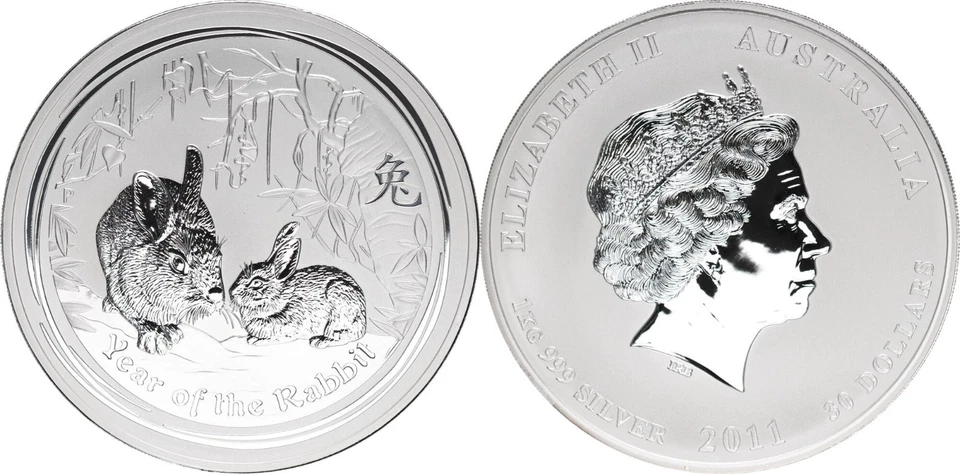 Australien 30 Dollars 1kg Silber 2011 Lunar II Jahr des Hasen Stgl.  140800 - Bild 1 von 1