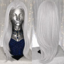 Silver 13x4 Frontal Lace Wigs Synthetic Hair Heat Friendly Long Straight