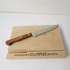 Vtg Seagrams 100 Pipers Scotch Mini Cutting Board Butcher Block Russel Knife US