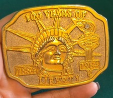 Vintage Belt Buckle Patriotic Americana Statue of Liberty 100 Years of Liberty