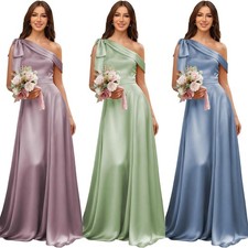 Women Satin One Shoulder Bridesmaid Dresses A Line Pleated Evening Gown