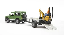 Bruder #02593 Land Rover Defender with Trailer, JCB Micro Excavator and Constru