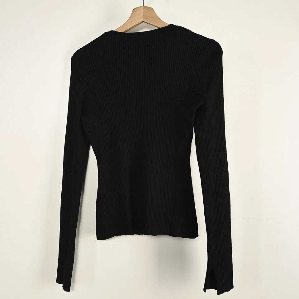 H&M Women’s M. Black Ribbed Knit Long Sleeve Square V-Neck Sweater - Image 2 of 4