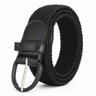 7001 Men's Leather Covered Buckle Woven Elastic Stretch Belt 1-1/4" Wide