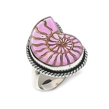 Ammonite Fossil Gemstone Handmade 925 Sterling Silver Jewelry Ring Size 6 b095