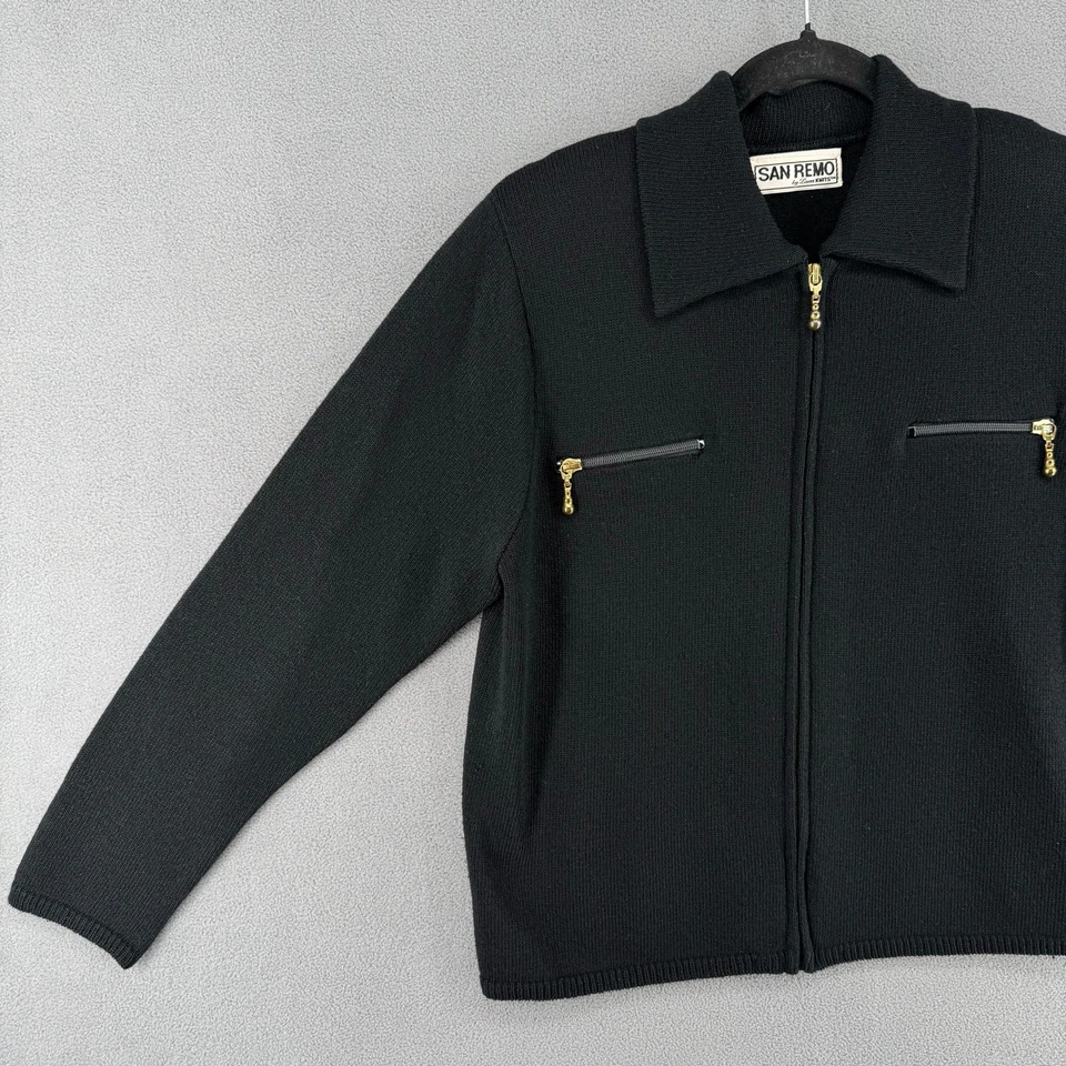 Винтажный женский вязаный свитер на молнии San Remo от Laura M черный Old Money Basic - Изображение 2 из 4