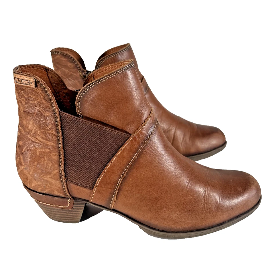 PIKOLINOS Rotterdam Brown Leather Ankle Boots Women’s EU 38 US 7.5 Zip Heels - Image 4 of 4