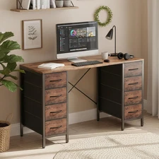 Computer Desk 47 Inch Brown with 8 Drawers Table Home Office Study Work Wood
