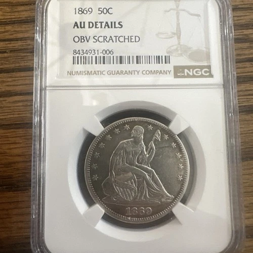 1869 seated liberty half dollar NGC AU Details Obverse Scratch