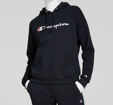 Champion Women's Black Relaxed Logo Fleece Sweatshirt Hoodie Size M