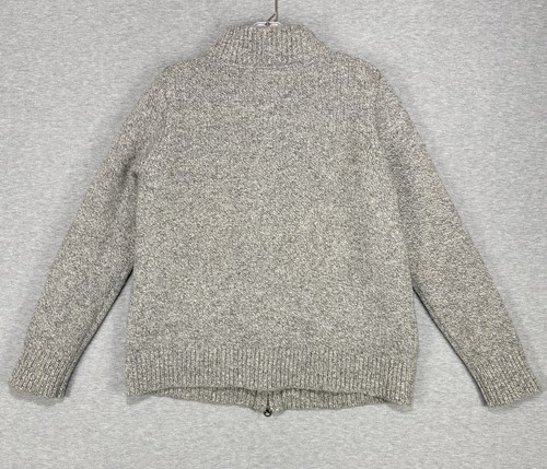 LL Bean Lambs Wool Cardigan Sweater Women's XL Beige Gray Full Zip Mock Neck - Picture 8 of 13