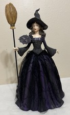 Bella Lux 22  Halloween Friendly Witch Figurine Black Lace  Holding Long Broom