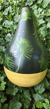 Wood Vase Black With Green Splashes And Tan. 16.5"TallX12"Wide. Urn Jug  Unique 