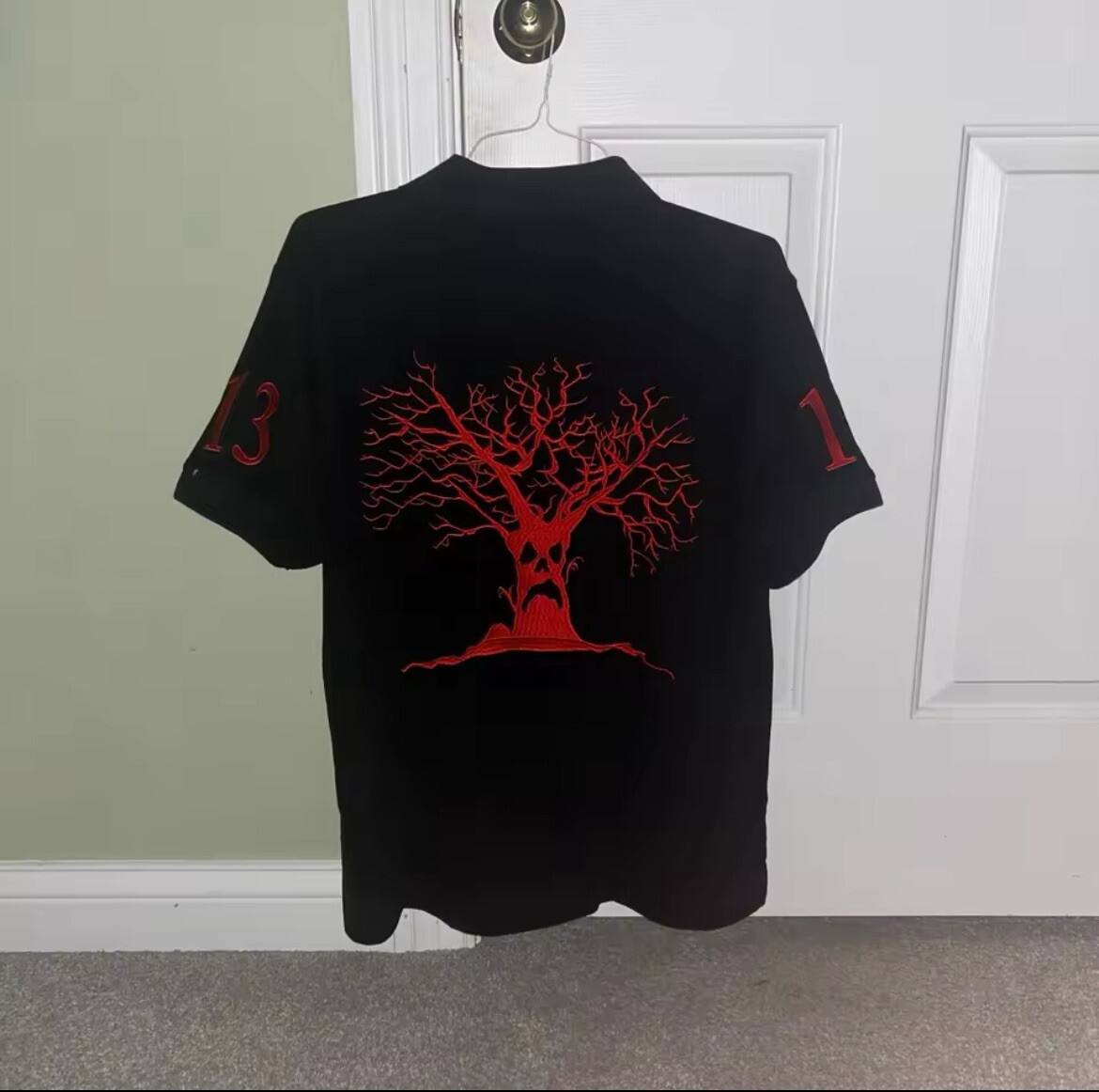 Haunted Mound Men's Short Sleeve Polo Shirt Black/Red Multiple