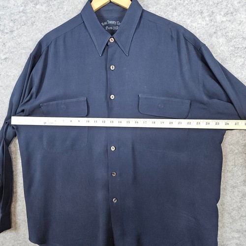 Nine Twenty East Men's Navy Blue 100% Silk Shirt Size L Textured Preppy Church - Picture 5 of 9