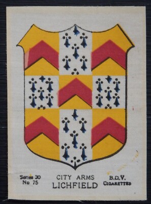 Seltene LICHFIELD-Stadt- und STADTWAFFEN ausgegeben von B.D.V. 1918 SEIDE