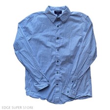 American Eagle Plaid Checks Blue White Button Down Logo Dress Shirt Size Medium