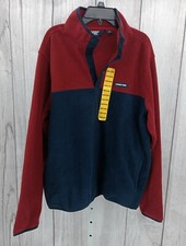 Lands End Heritage Fleece Pullover Jacket Men Medium 1/4 Snap Color Blue/Red-P10