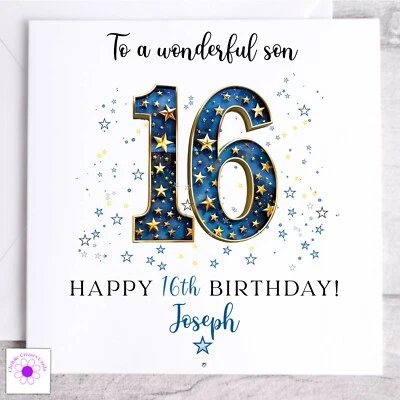 CHRISSIECREATESCARDS Personalised Birthday Card 16th Son Grandson Godson Nephew Friend Male 16th card