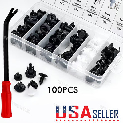 For 100PCS Car Clips Fixer Plastic Fasteners Kit Push Type Rivet Assortment