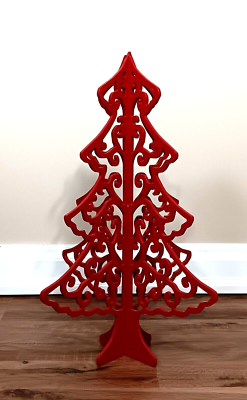 Crate & Barrel Red Cut Out Christmas Trees 2 Interlocking Stand Up