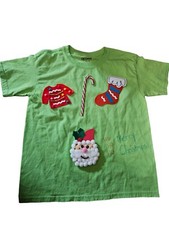 Youth Unisex Christmas Holiday Sz 6/8 Green Gilden Tee Shirt Hand Crafted UGLY 