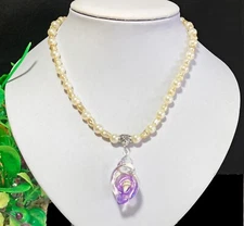 Handmade Faux Pearl and Shell Pendant Necklace