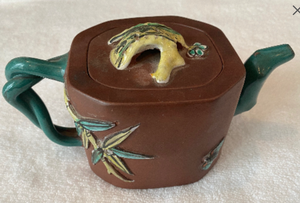 Antique Chinese Republic YIXING Zisha Clay DRAGON Enamel TEAPOT